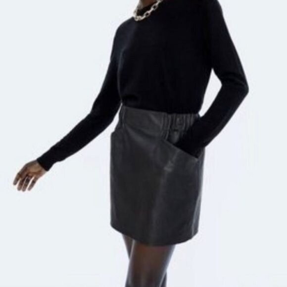 Zara Black Faux Leather High Rise Paperbag Mini Skirt with Pockets XS - Picture 4 of 11
